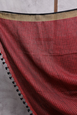 Red Plain Linen Saree-SRRPLS132