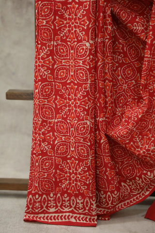 Red HBP Cotton Saree - SRRCS1604