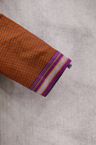 Green-Orange Khun Blouse With Purple Border-SRGOKB59