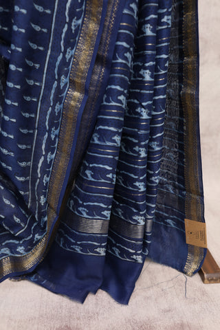 Indigo HBP Cotton Silk Chanderi Saree With Maheshwari Border - SRICSCS580