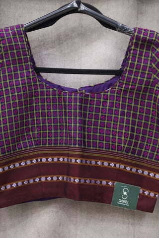 Purple-Pink Khun Blouse With Maroon Border-SRPPKB28