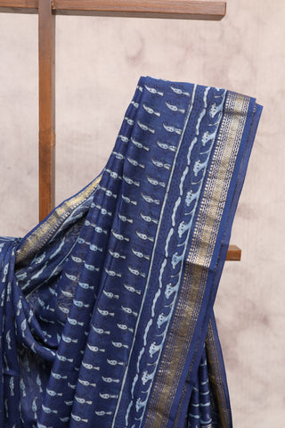 Indigo HBP Cotton Silk Chanderi Saree With Maheshwari Border - SRICSCS580