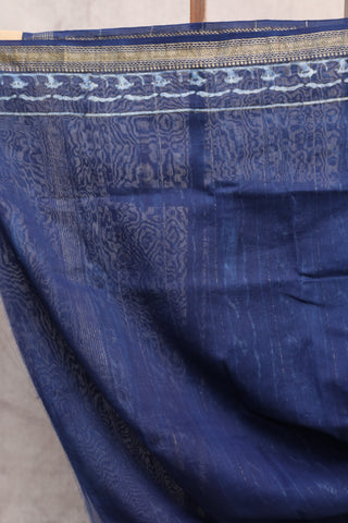 Indigo HBP Cotton Silk Chanderi Saree With Maheshwari Border - SRICSCS580