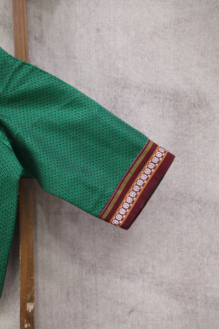 Green Khun Blouse With Maroon Border-SRGKB38