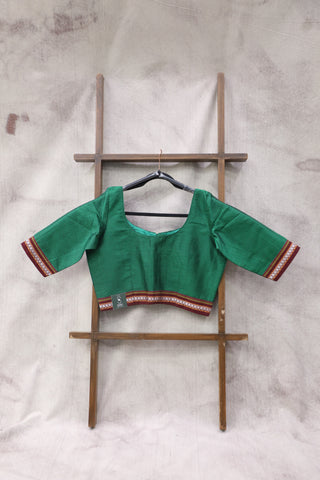 Green Khun Blouse With Maroon Border-SRGKB38