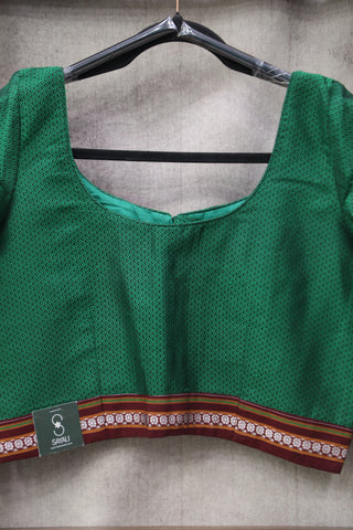 Green Khun Blouse With Maroon Border-SRGKB38