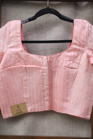 Plain Baby Pink Tussar Silk Blouse With Sequin - SRPBPTSB3