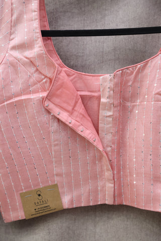 Plain Baby Pink Tussar Silk Blouse With Sequin - SRPBPTSB3