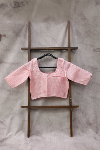 Plain Baby Pink Tussar Silk Blouse With Sequin - SRPBPTSB3