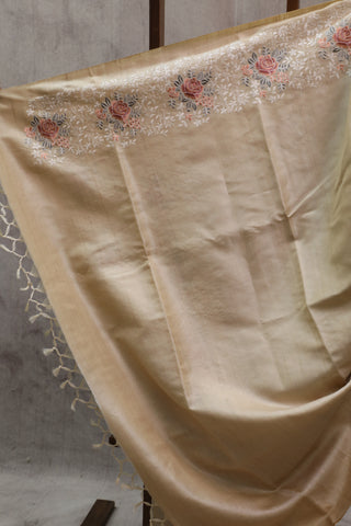 Cream Machine Embroidered Tussar Silk Saree-SRCMETSS783