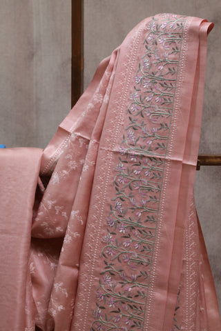 Pink Machine Embroidered Tussar Silk Saree-SRPMETSS784