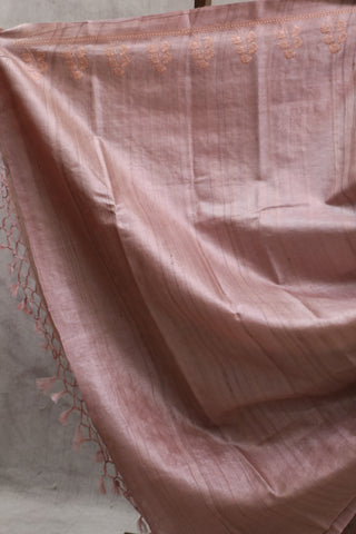 Pink Machine Embroidered Tussar Silk Saree-SRPMETSS785