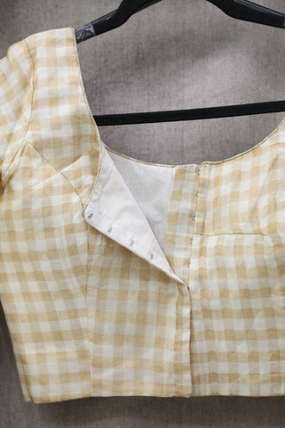 White-Golden Tussar Tissue Silk Blouse With Checks