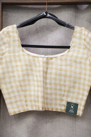 White-Golden Tussar Tissue Silk Blouse With Checks