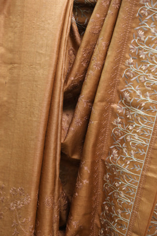 Gold Machine Embroidered Tussar Silk Saree-SRGMETSS789