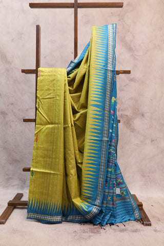 Moss Green Tussar Silk With Heavy Pallu Saree - SRMGTS750