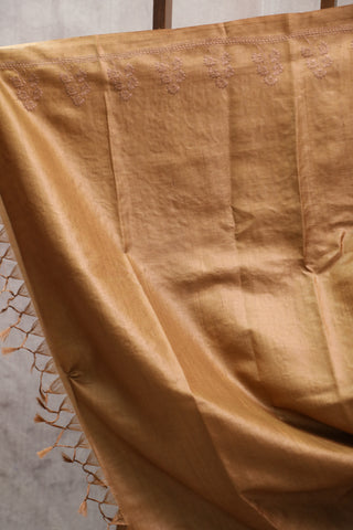 Gold Machine Embroidered Tussar Silk Saree-SRGMETSS789