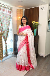 White Chanderi Silk Saree-SRWCSS75