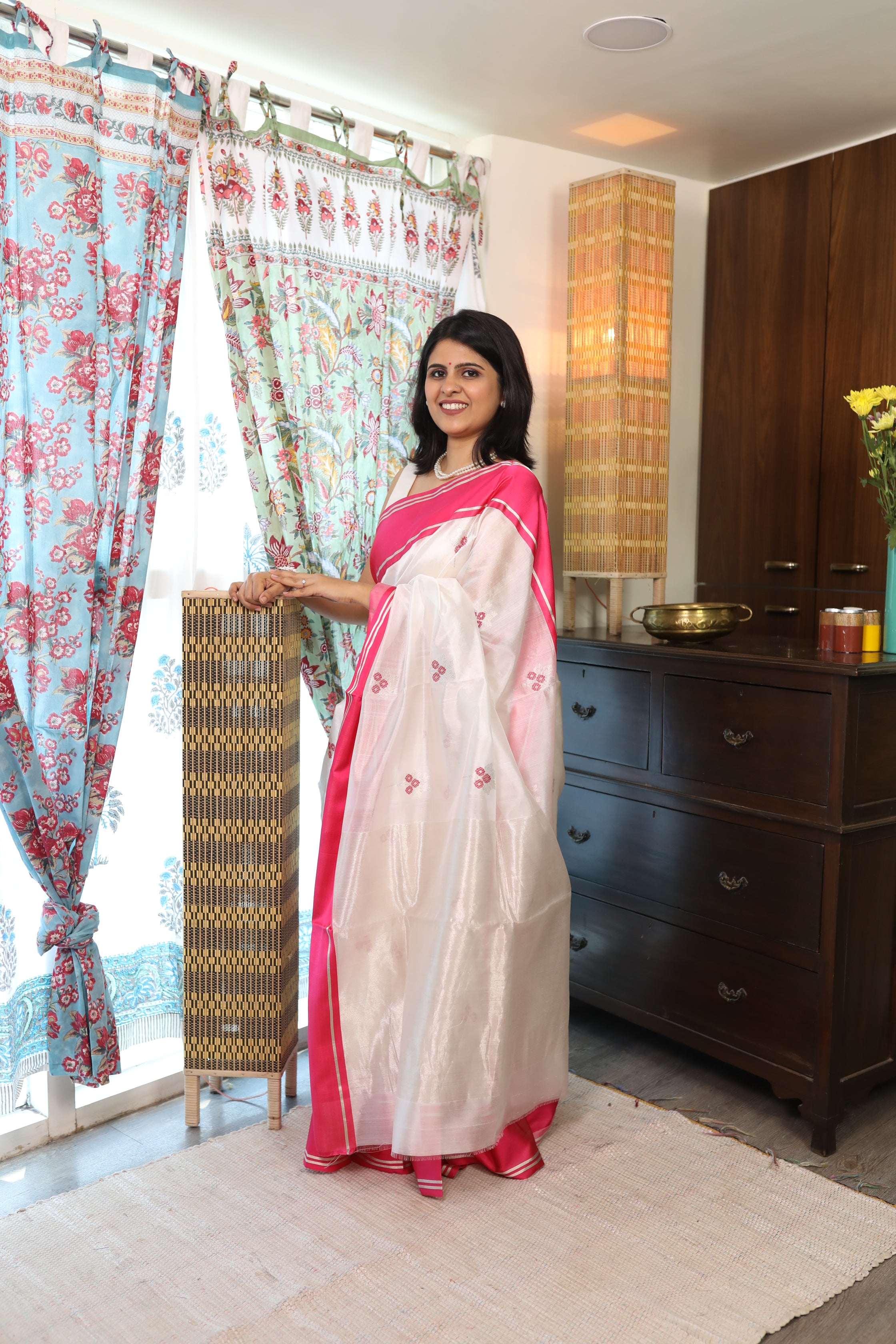 White Chanderi Silk Saree-SRWCSS75