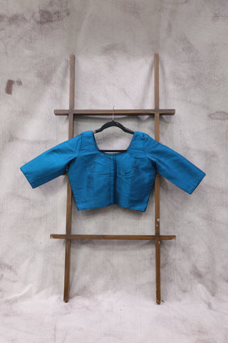 Peacock Blue Raw Silk Blouse-SRPBRSB2