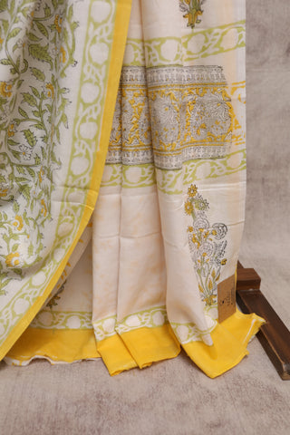 White HBP Cotton Saree-SRWCS1180