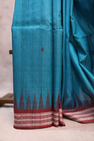 Teal Blue Tussar Silk With Heavy Pallu Saree - SRTBTSHPS739