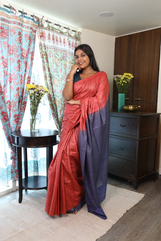 Red Ghicha Tussar Silk Saree-SRRGTSS504