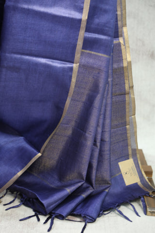 Blue Tussar Silk Saree-SRBTSS813