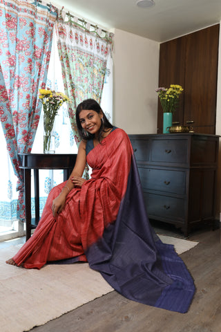 Red Ghicha Tussar Silk Saree-SRRGTSS504