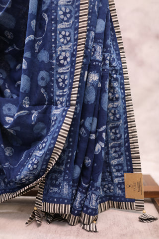 Indigo HBP Cotton Saree - SRICS187