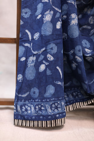 Indigo HBP Cotton Saree - SRICS187