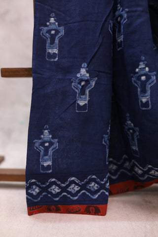 Indigo HBP Cotton Saree - SRICS172