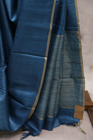 Midnight Blue Tussar Silk Saree-SRMBTSS827