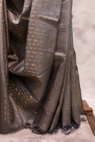 Dark Grey Tussar Silk Saree - SRDGTSS704