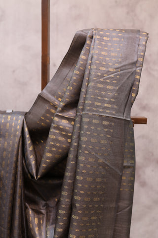 Dark Grey Tussar Silk Saree - SRDGTSS704