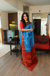 Blue Cotton Gadwal Saree - SRBCGS69