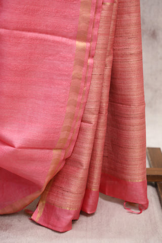 Salmon Pink Tussar Silk Saree-SRSPTSS833