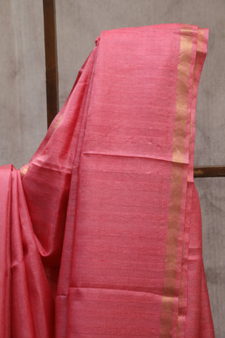 Salmon Pink Tussar Silk Saree-SRSPTSS833