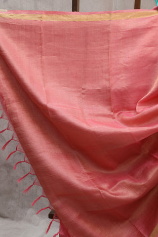 Salmon Pink Tussar Silk Saree-SRSPTSS833