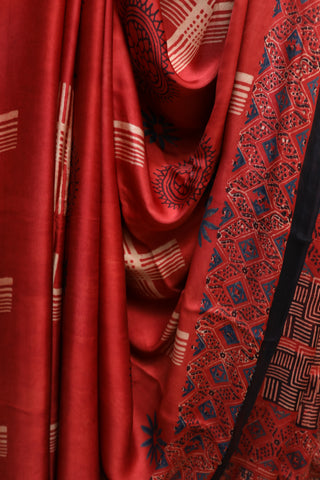 Red Ajrakh Print Modal Silk Saree - SRRAPMSS274