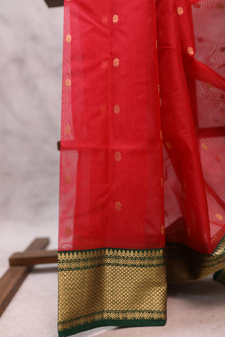 Red Chanderi Tissue Silk Saree-SRRCTSS35