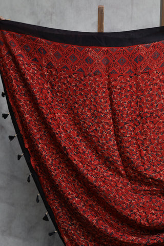 Red Ajrakh Print Modal Silk Saree - SRRAPMSS274