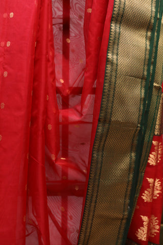 Red Chanderi Tissue Silk Saree-SRRCTSS35