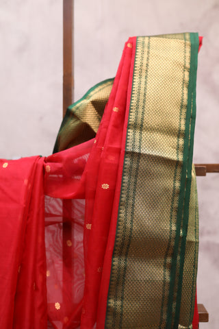 Red Chanderi Tissue Silk Saree-SRRCTSS35