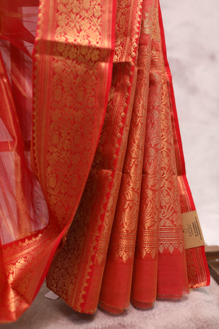 Red Chanderi Tissue Silk Saree-SRRCTSS44