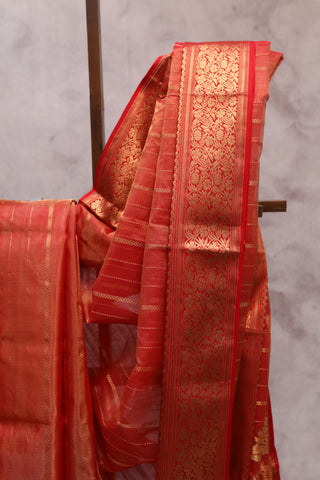 Red Chanderi Tissue Silk Saree-SRRCTSS44