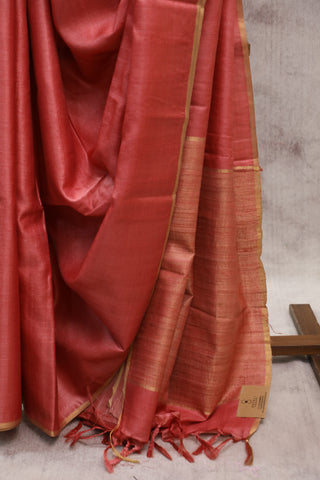 Red Tussar Silk Saree-SRRTSS831