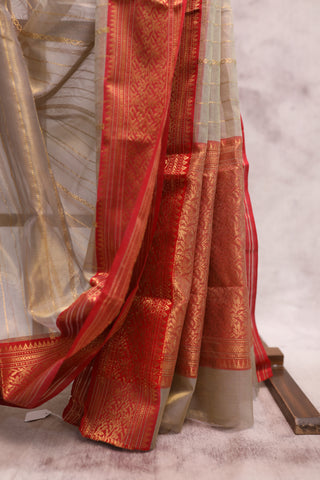 Grey Chanderi Tissue Silk Saree-SRGCTSS42