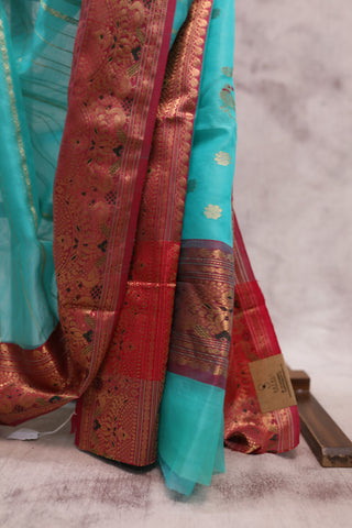 Turquoise Chanderi Tissue Silk Saree-SRTCTSS71