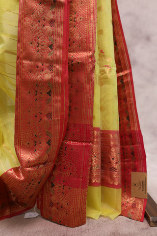 Yellow Chanderi Tissue Silk Saree-SRYTSS73